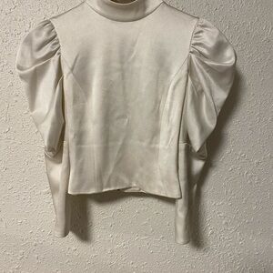 Alice + Olivia Brenna Puff Sleeve Ivory Satin Blouse size 2